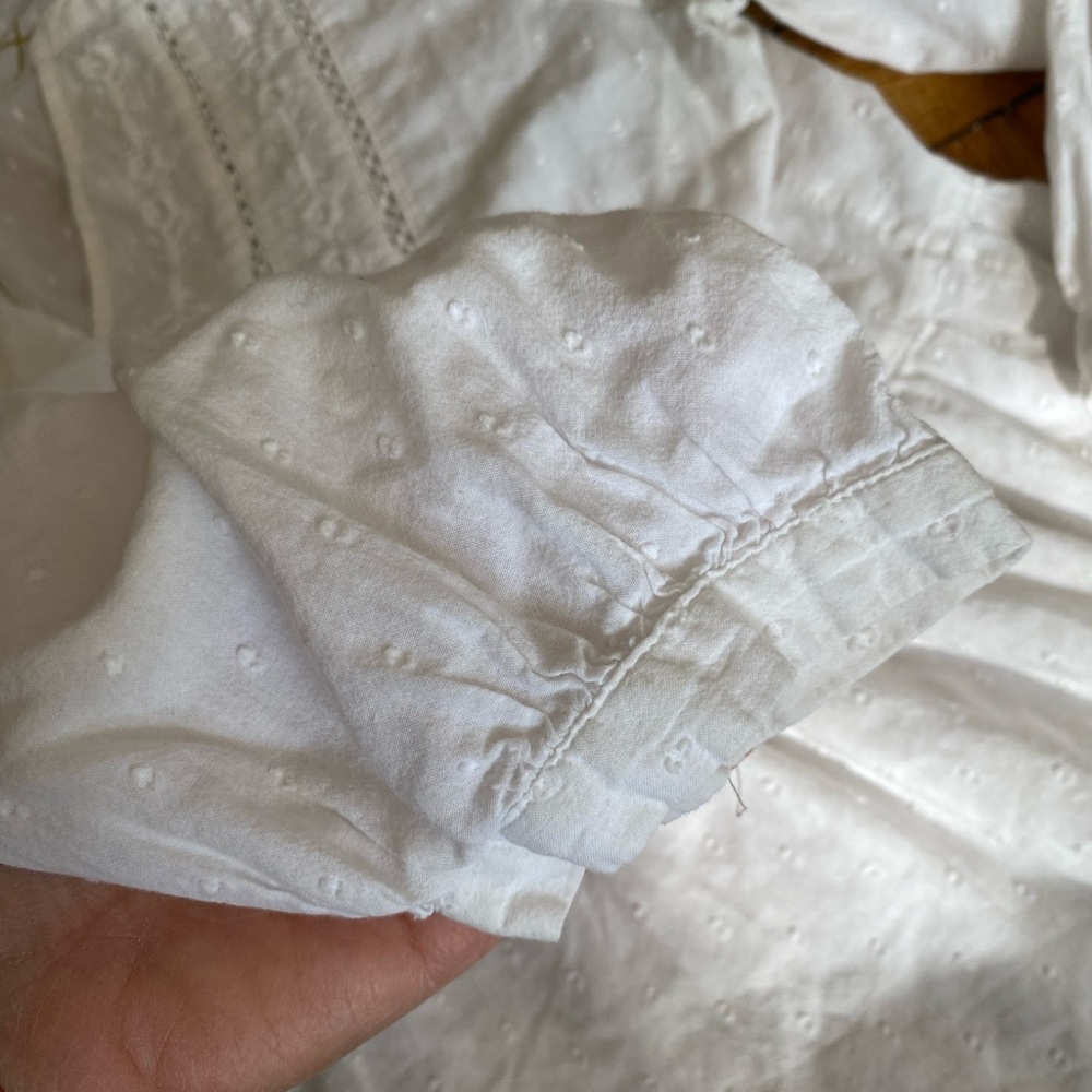 LOFT White Eyelet Peplum Blouse Size S Boho Embroidered Long Sleeve - Picture 5 of 10